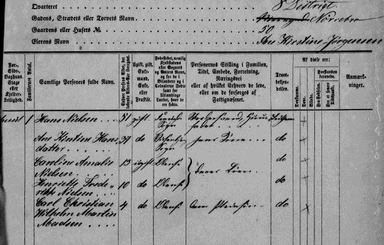 Denmark 1869 census form